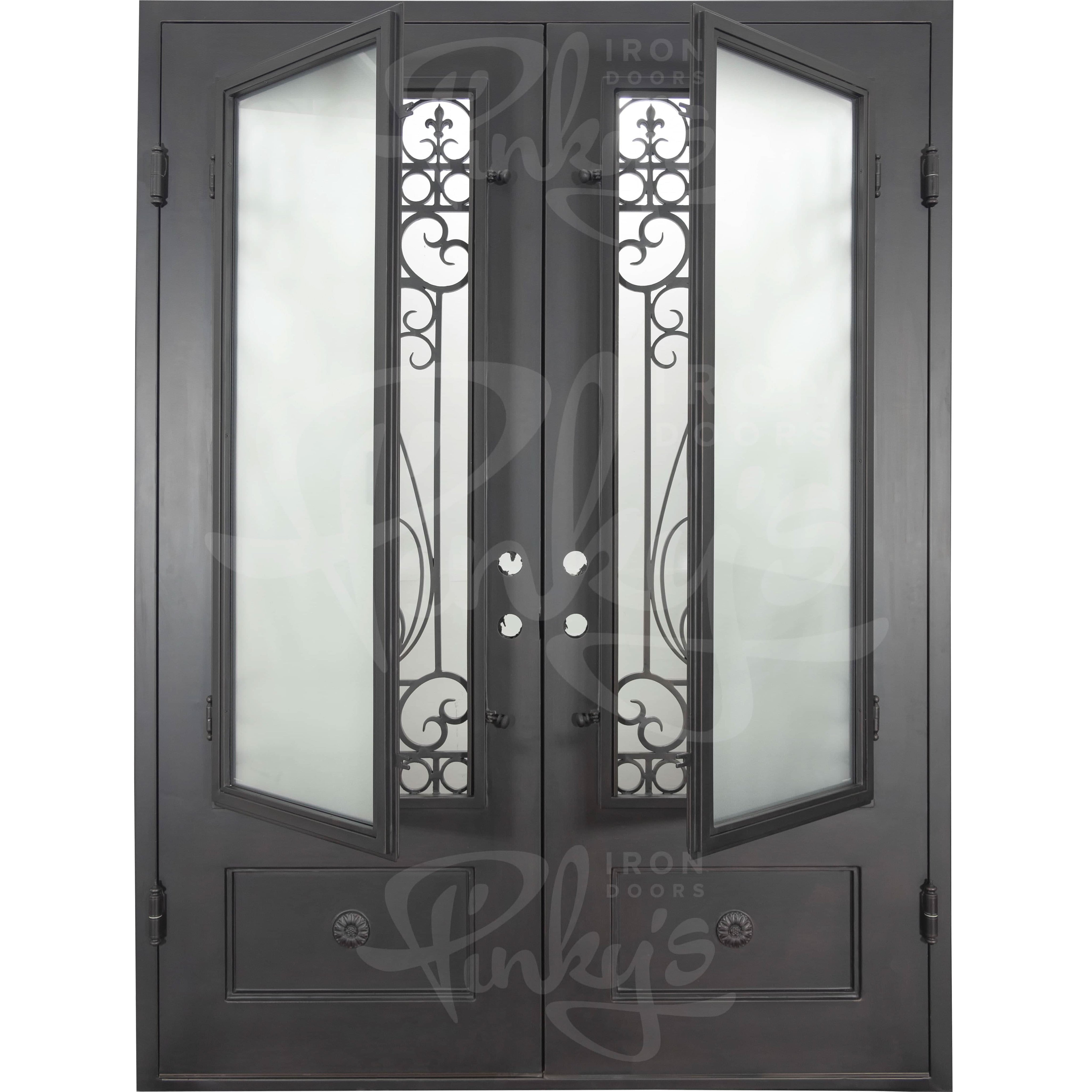 Parkside flat top french entry door in bronze finish with thermal barrier.