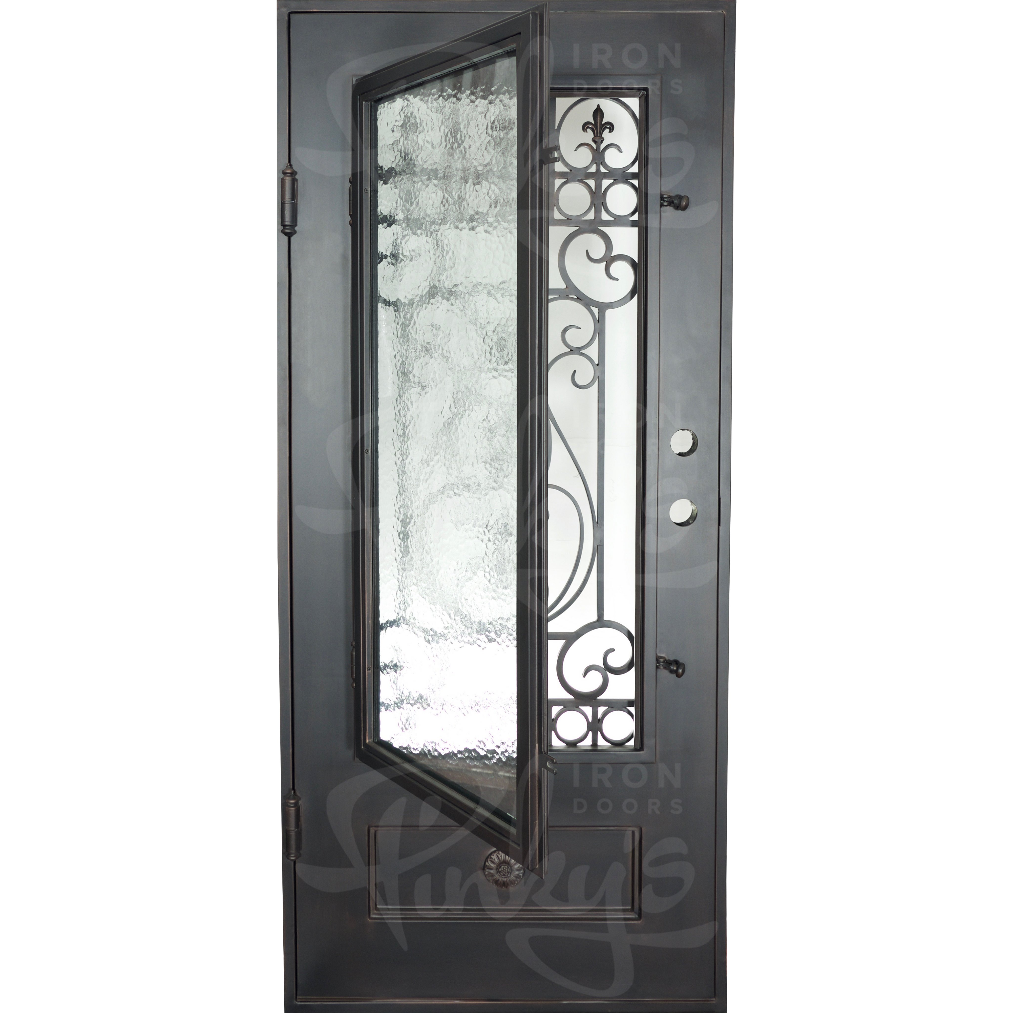 Parkside square top single swinging door with thermal break in bronze color.