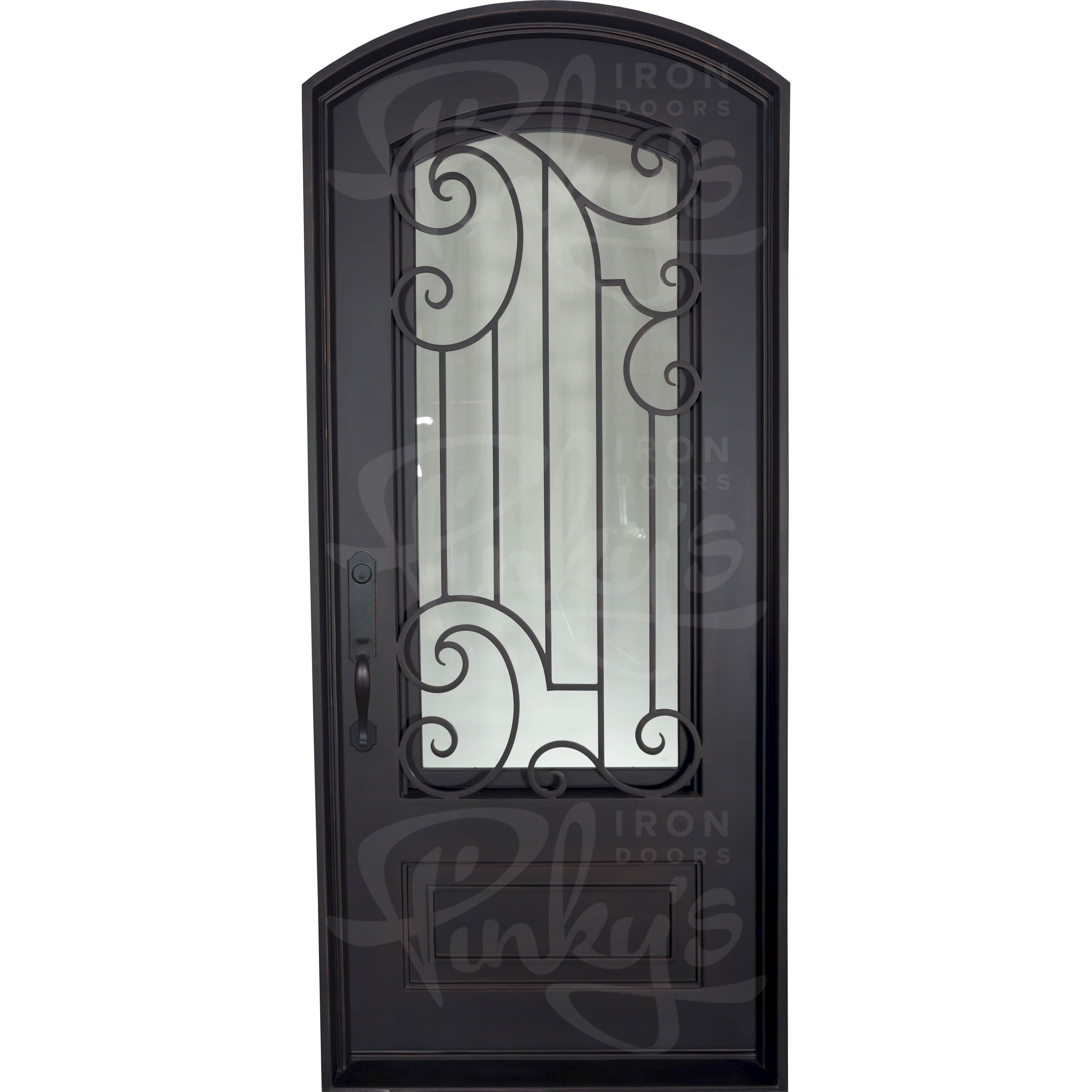 Piano arch top metal single swing door with thermal break.