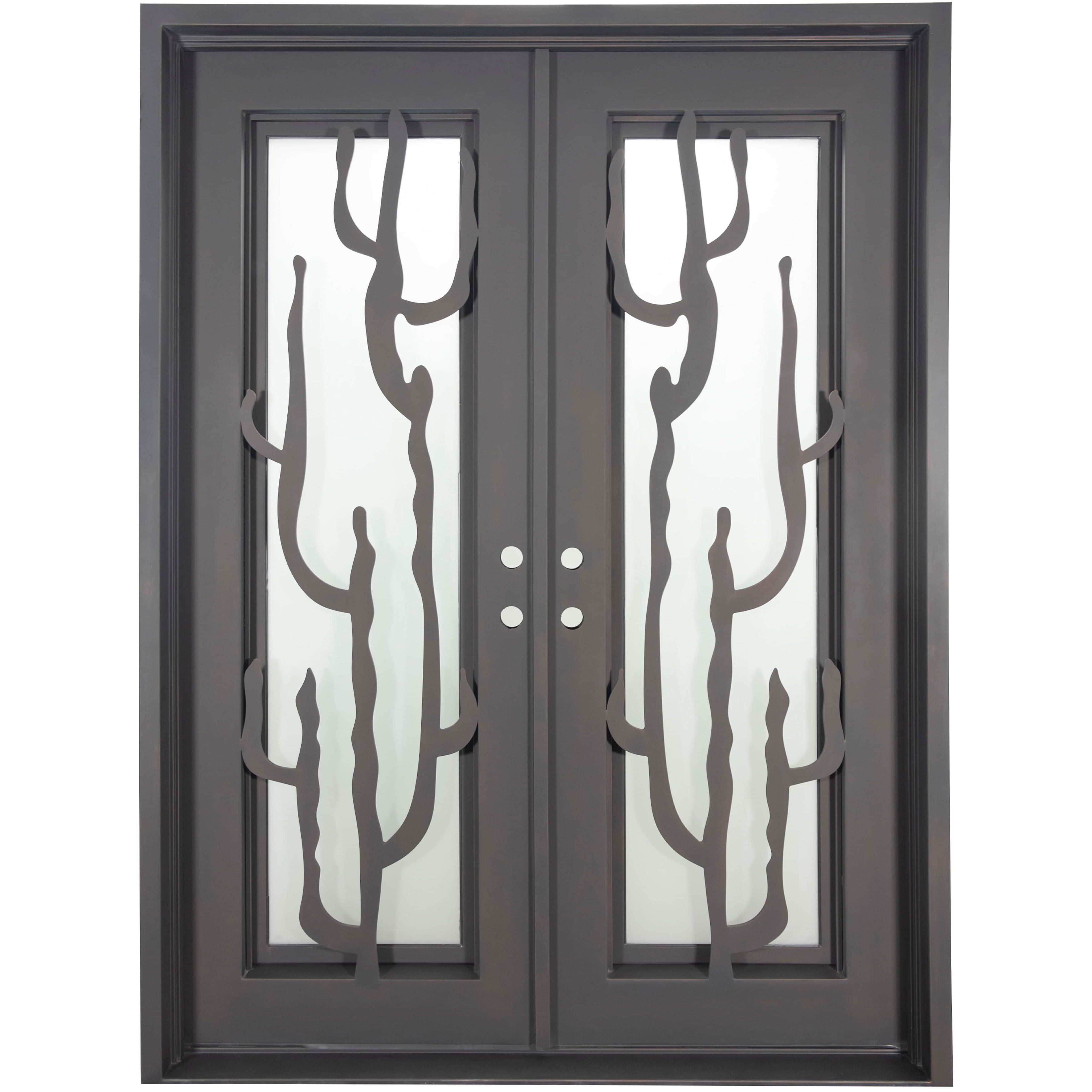 Queensway flat top french entry door with tempered glass and thermal barrier.