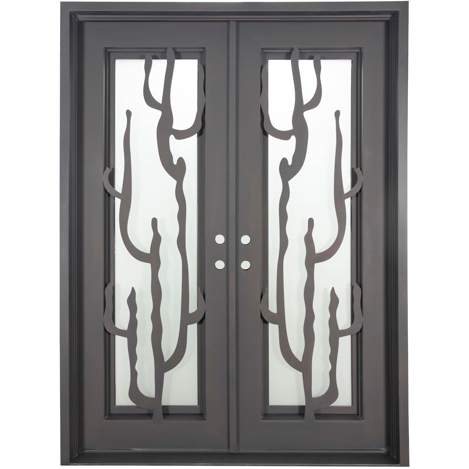 Roadtrip pre-hung bronze color metal double flat top entry door.