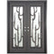 Double entryway doors with a thick iron and steel frame. Door features a full-length pane of glass behind iron cactus detailing.