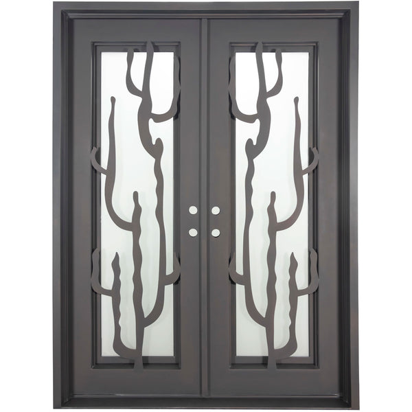 Roadtrip pre-hung bronze color metal double flat top entry door.