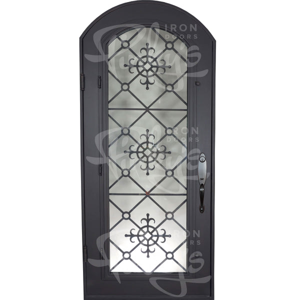 San Francisco curved top hinged door with thermal barrier and decorative ironwork.