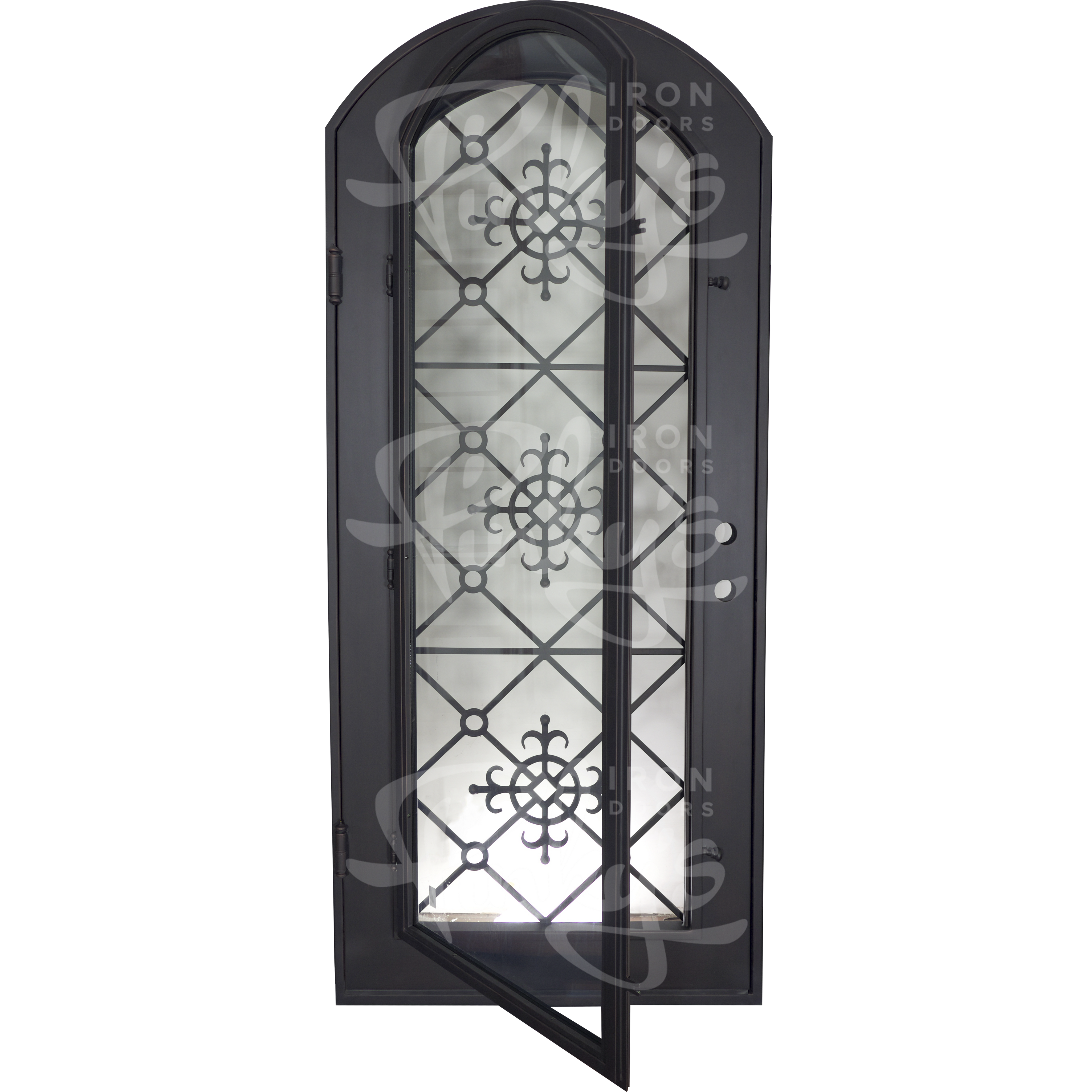 San Francisco subtle arch top hinged door with thermal barrier in matte black finish.